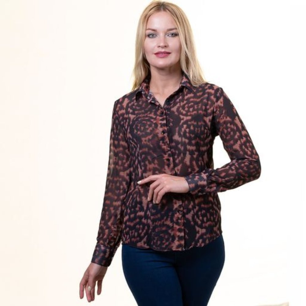 Leopard Button Up Shirts for Women - Floral Long Sleeve Cotton Shirts for Formal
